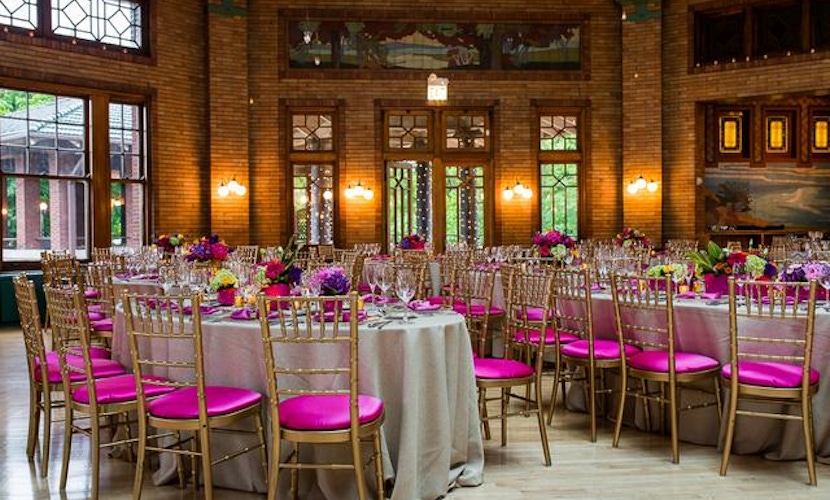 Pink Wedding at Chicago's Cafe Brauer_tables
