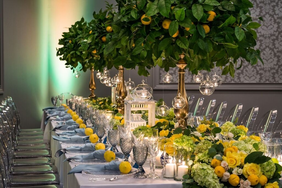 Dining table with lemon trees