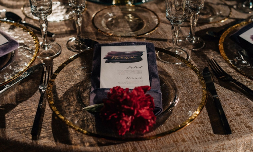 red and gold place setting