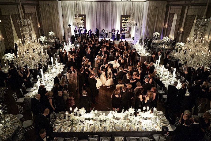 Large ballroom with hanging chandeliers
