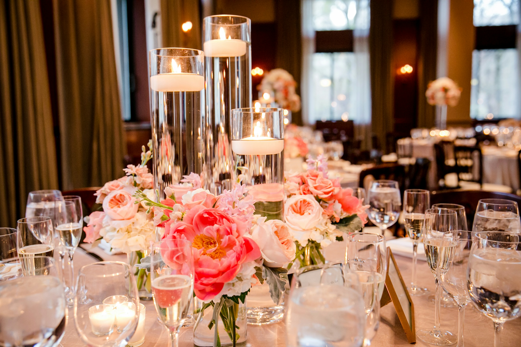pink floral table setting