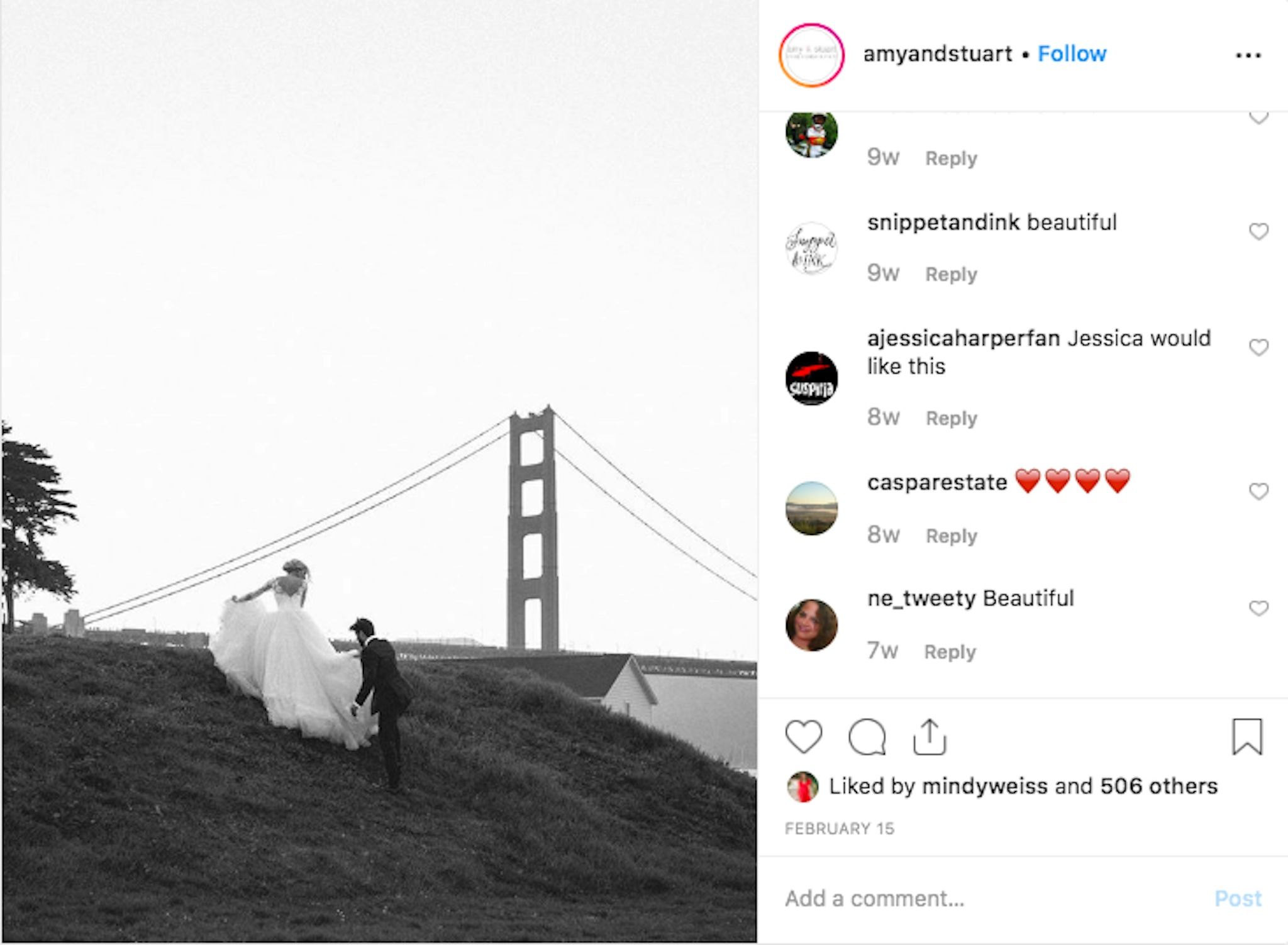Bride and groom at San Francisco bridge