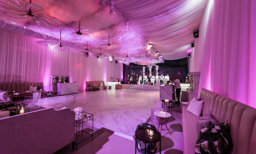 Marble dance floor and pink lighting