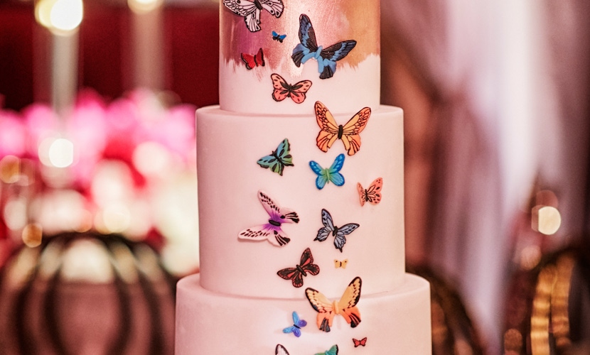 wedding cake decorated with butterflies