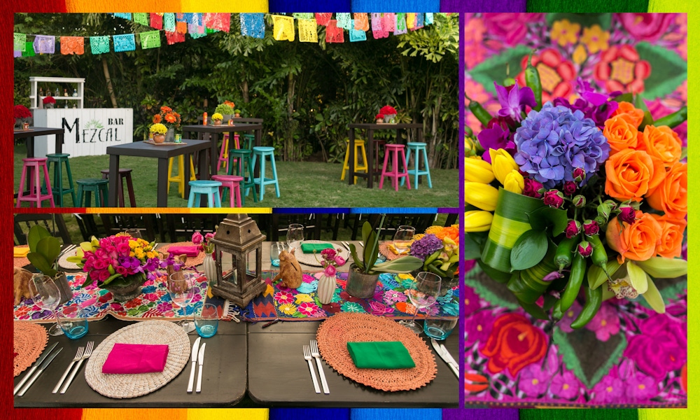 Rainbow fiesta with colorful florals and napkins