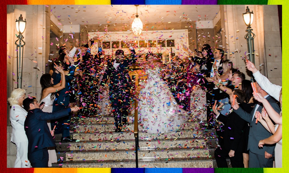 Wedding with rainbow confetti