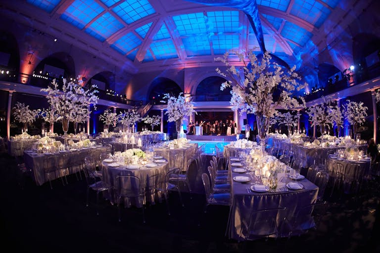 New York Ballroom with skylight and white florals | PartySlate