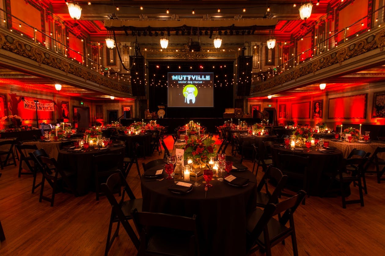 The Regency Center with red uplighting for holiday party venue in San Francisco | PartySlate