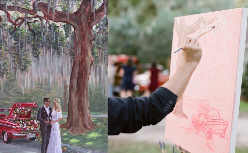 cropped photo of man painting live wedding scene