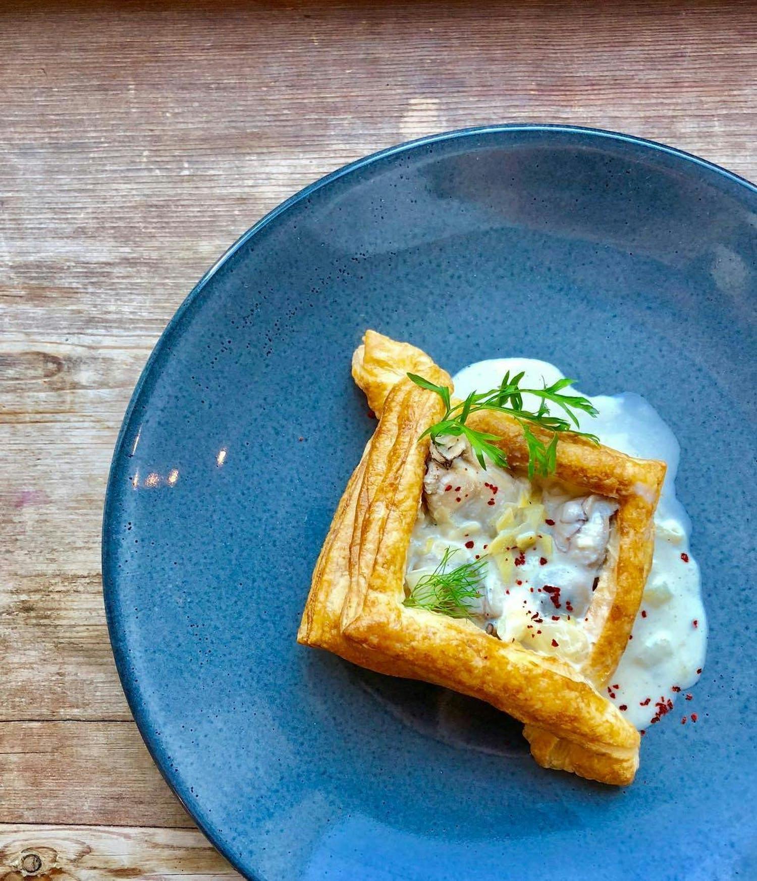 savory pastry on blue plate