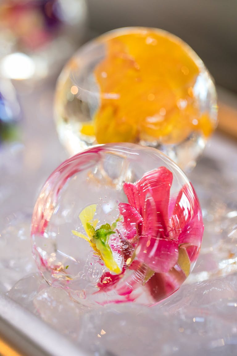 floral-infused ice spheres
