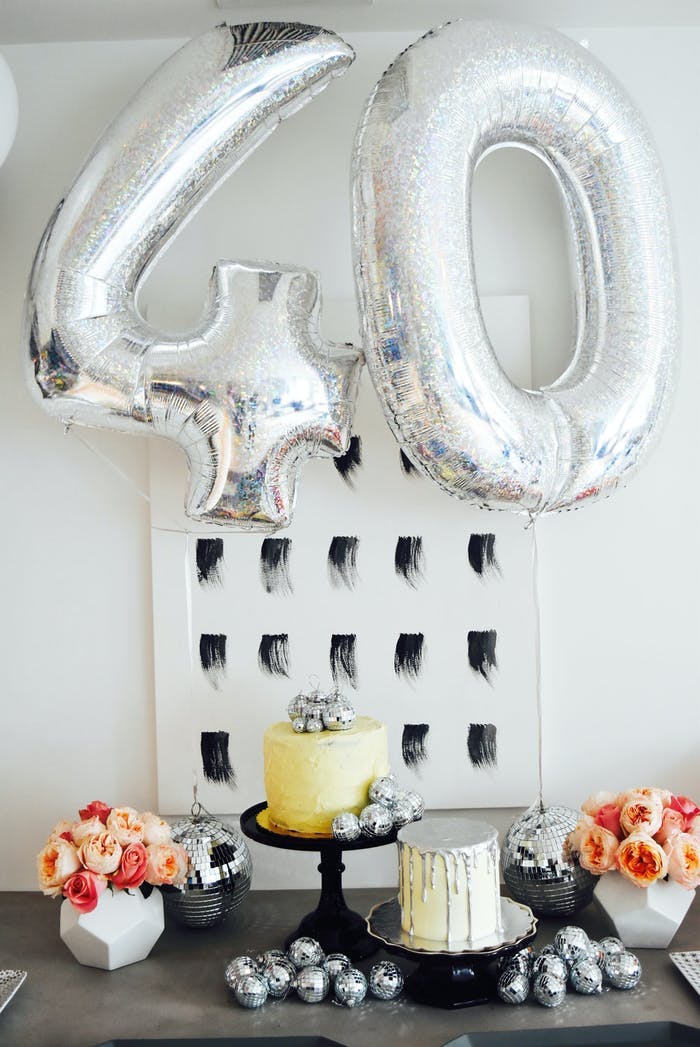 Silver Number Balloons and Disco Décor for 40th Birthday Party | PartySlate