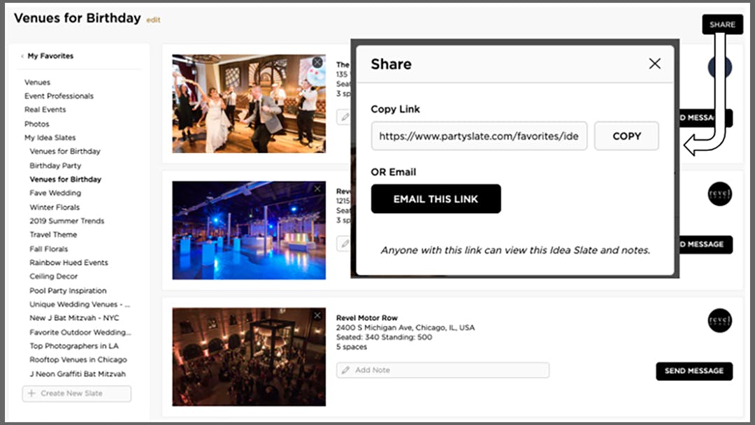 Share with family, friends, and your event team