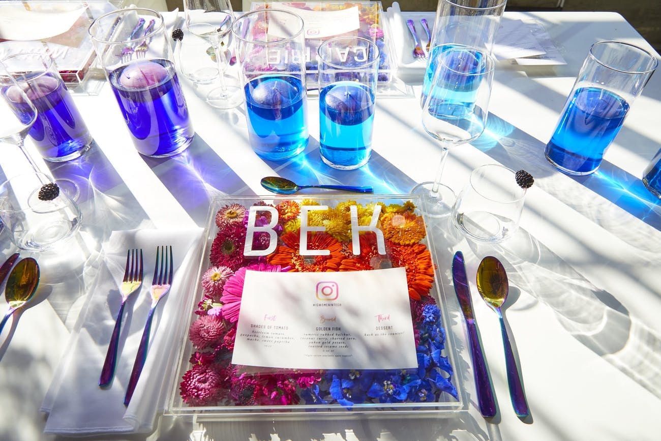 Instagram dinner party with colorful branding and table décor | PartySlate