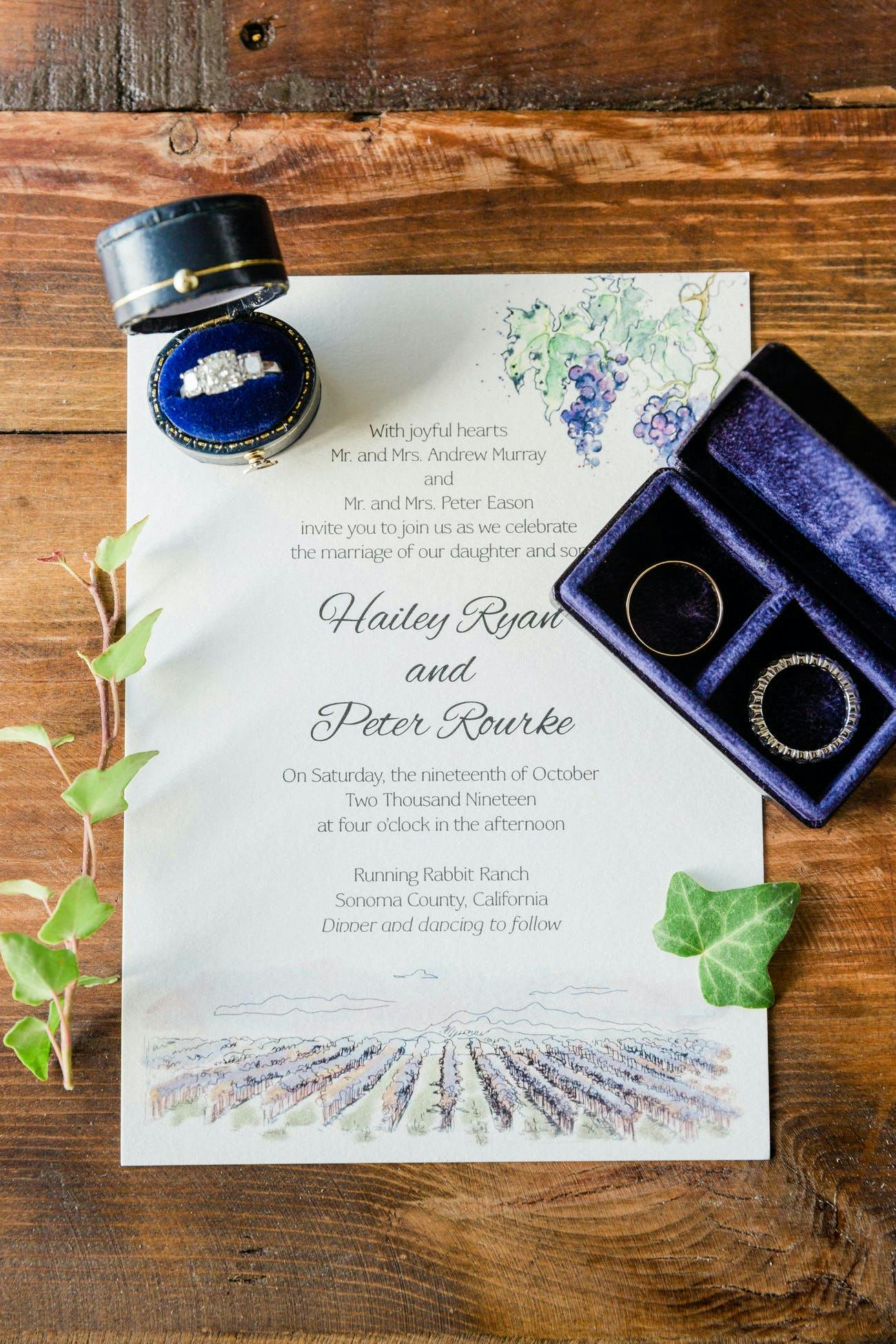 Rustic-chic wedding invitation with vineyards | PartySlate
