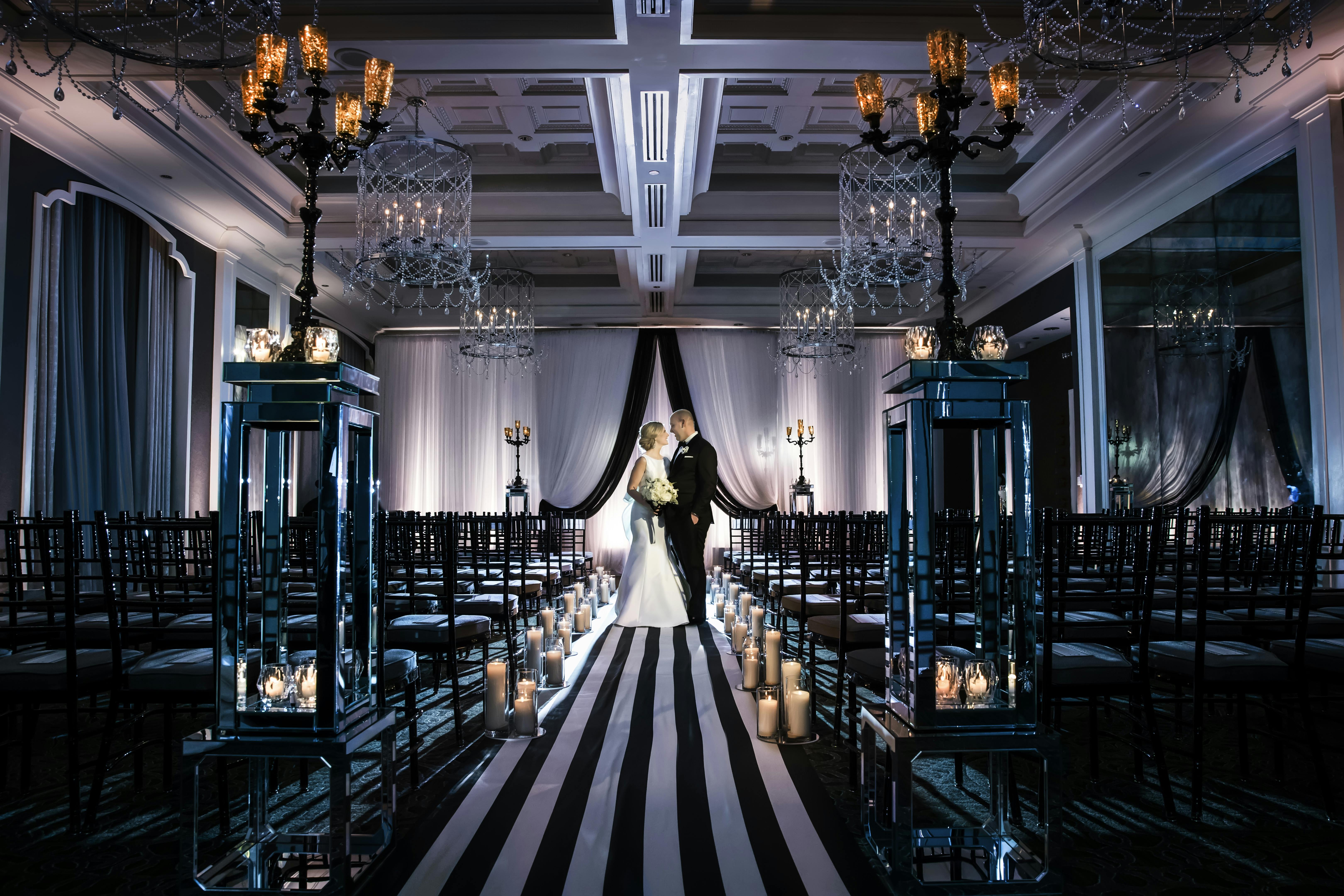 Unique Wedding Ceremony With Black and White Striped Aisle Runner | PartySlate