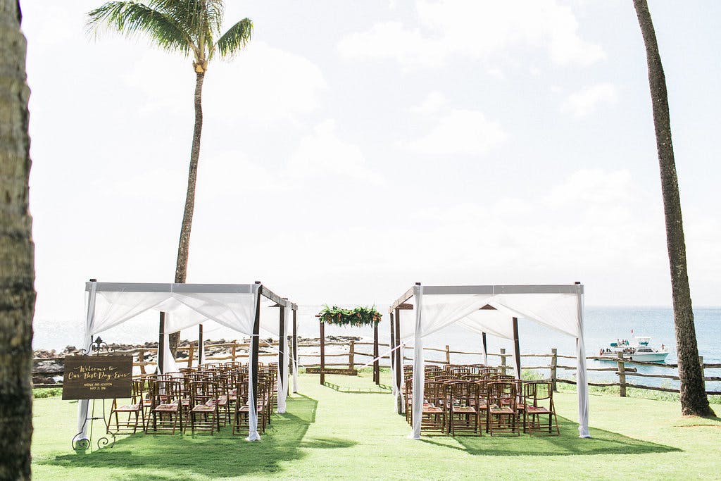 Outdoor Wedding Ceremony With White and Airy Canopy Coverings | PartySlate
