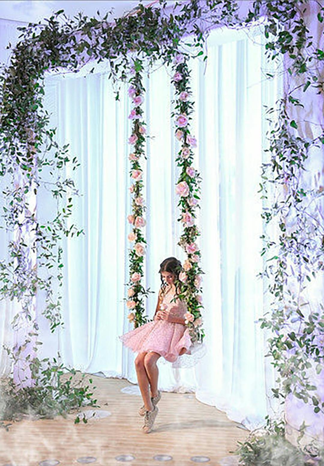 Pink floral swing at chic Bat Mitzvah party | PartySlate