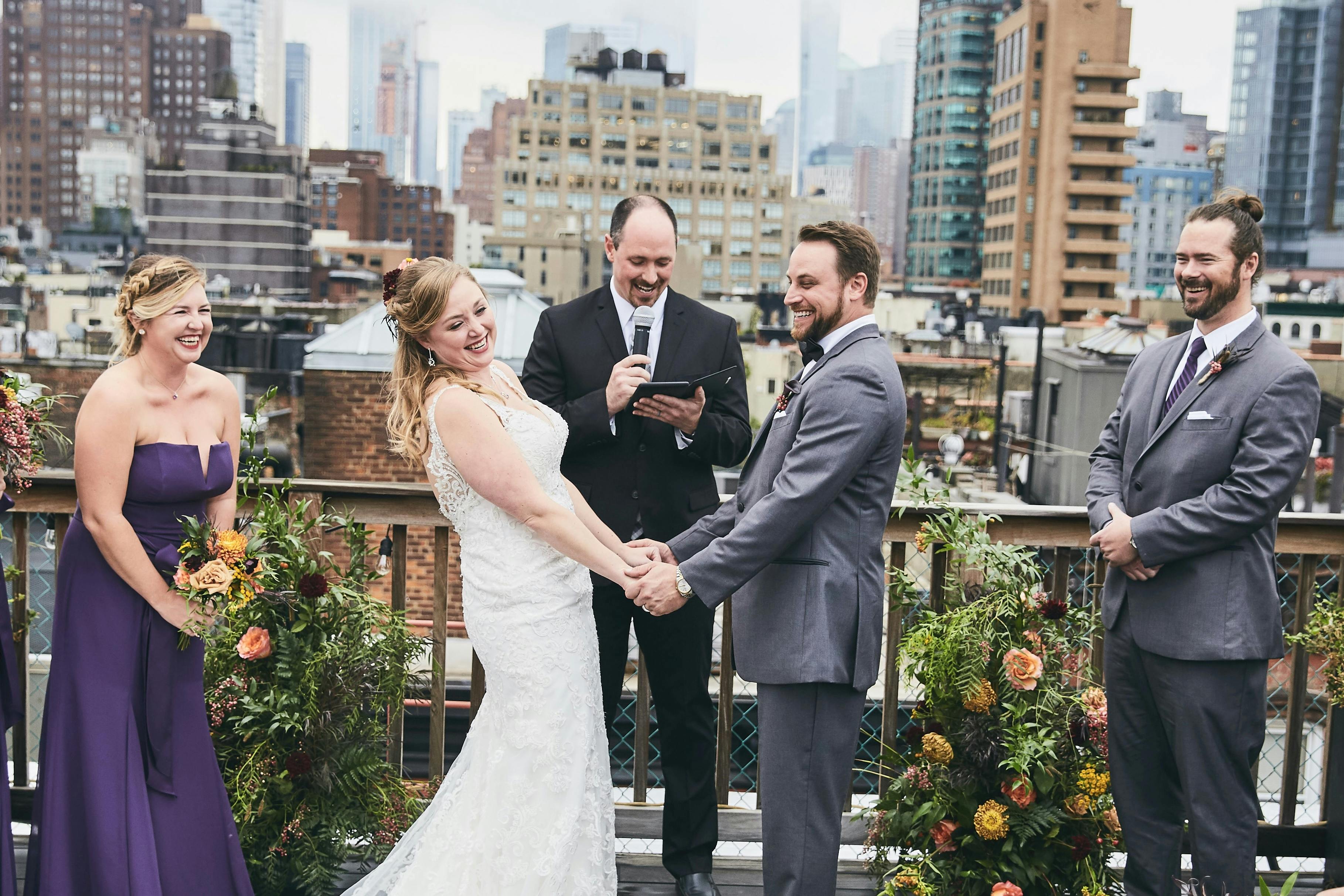 Soho Rooftop Wedding with City Backdrop for Arch | PartySlate