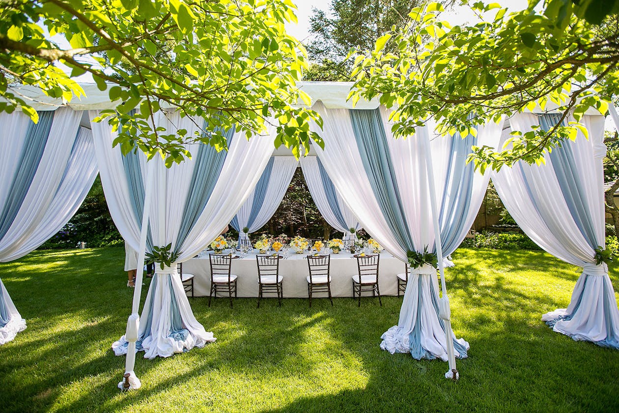 Micro Backyard Blue and White Wedding