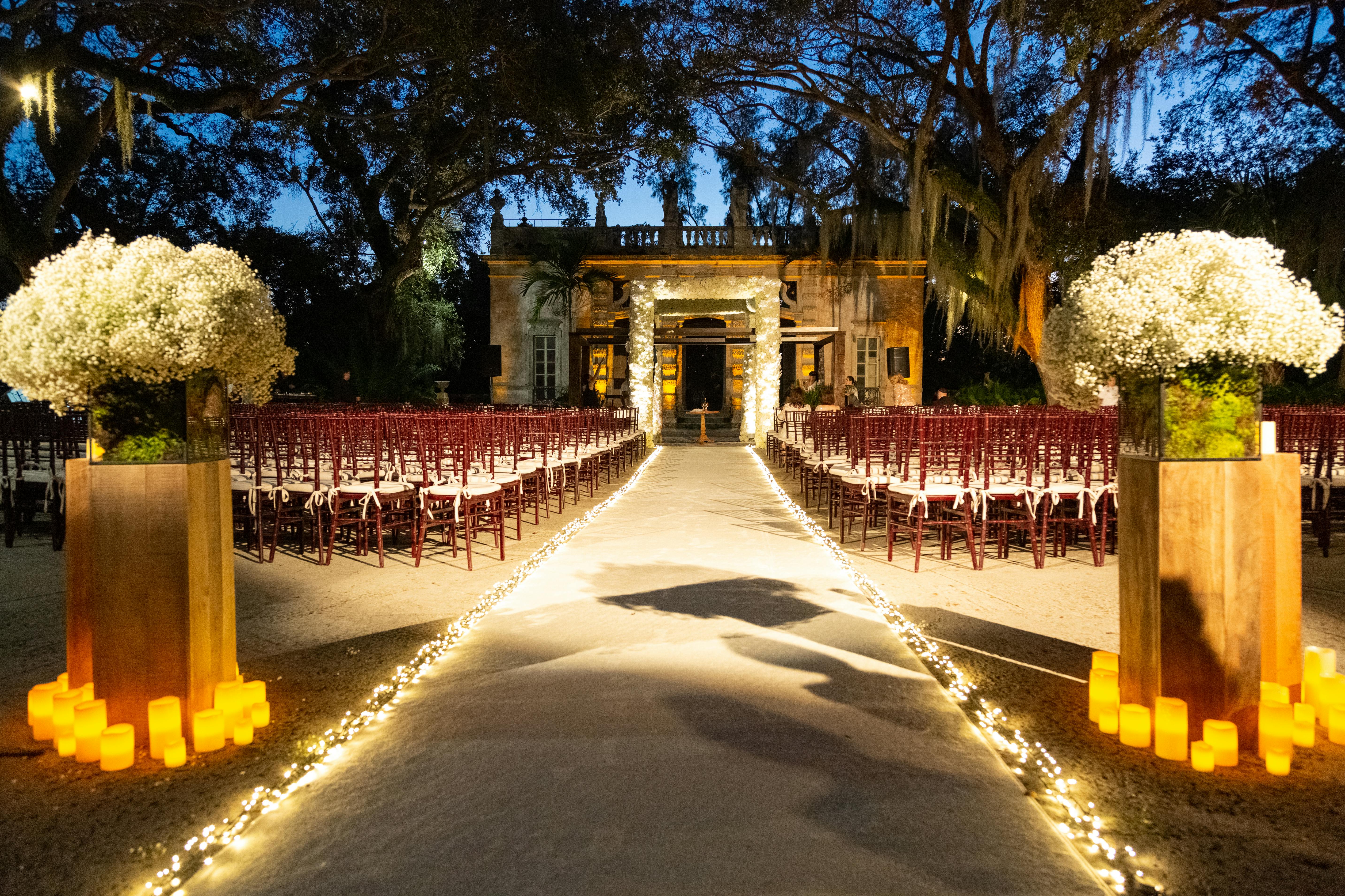 A Tent Full of Stars Wedding in Miami, FL With Creative Lighting Wedding Aisle Décor