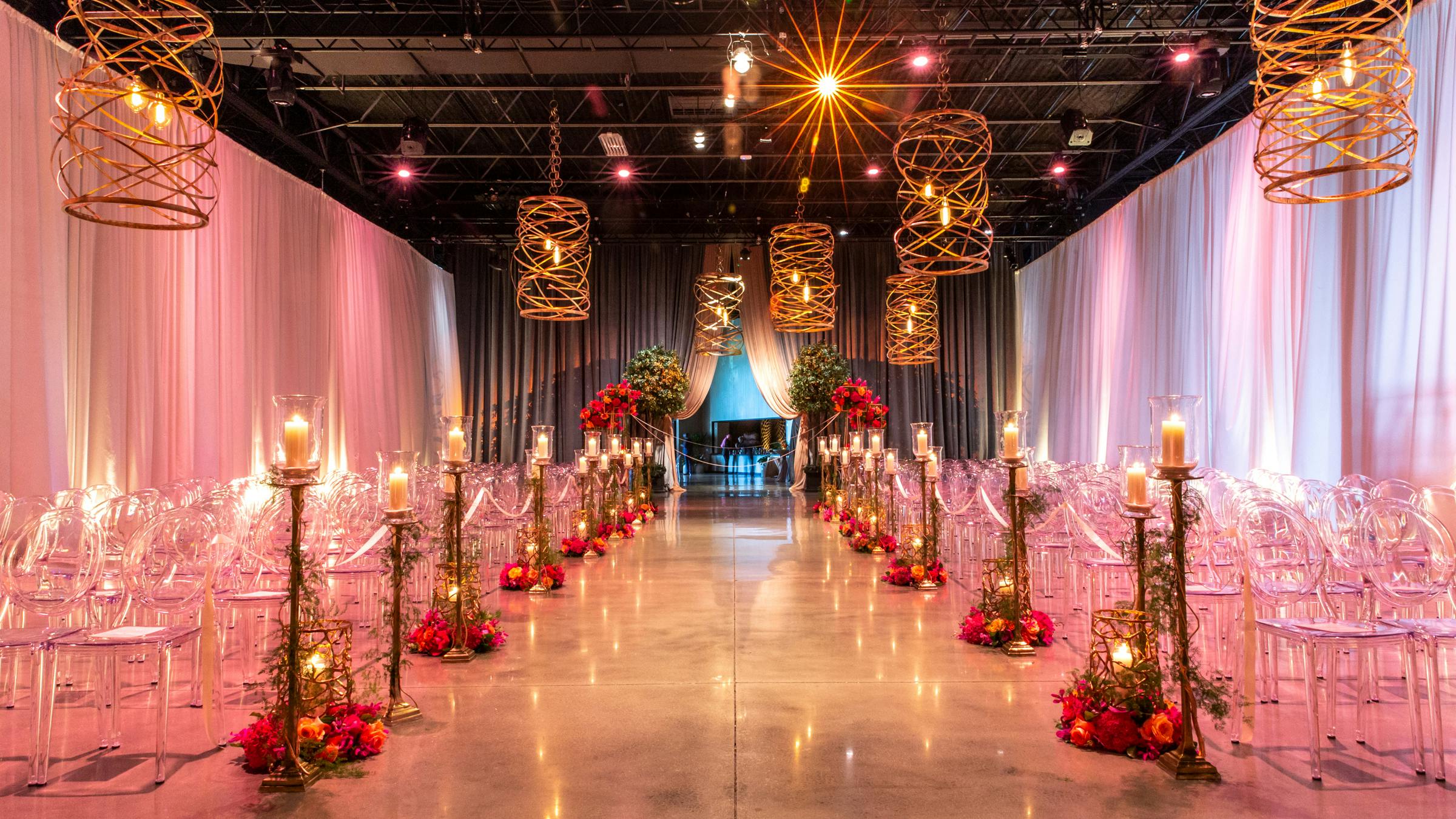 Bright + Punchy Wedding With Candle-Lit Wedding Aisle Décor