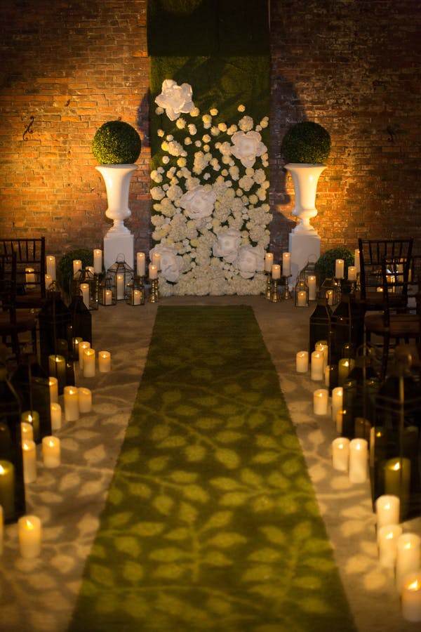Trendy Modern Wedding at Boston Winery in Boston, MA With Creative Lighting Wedding Aisle Décor