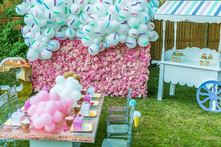 Candy themed birthday party with pink and blue decor | PartySlate