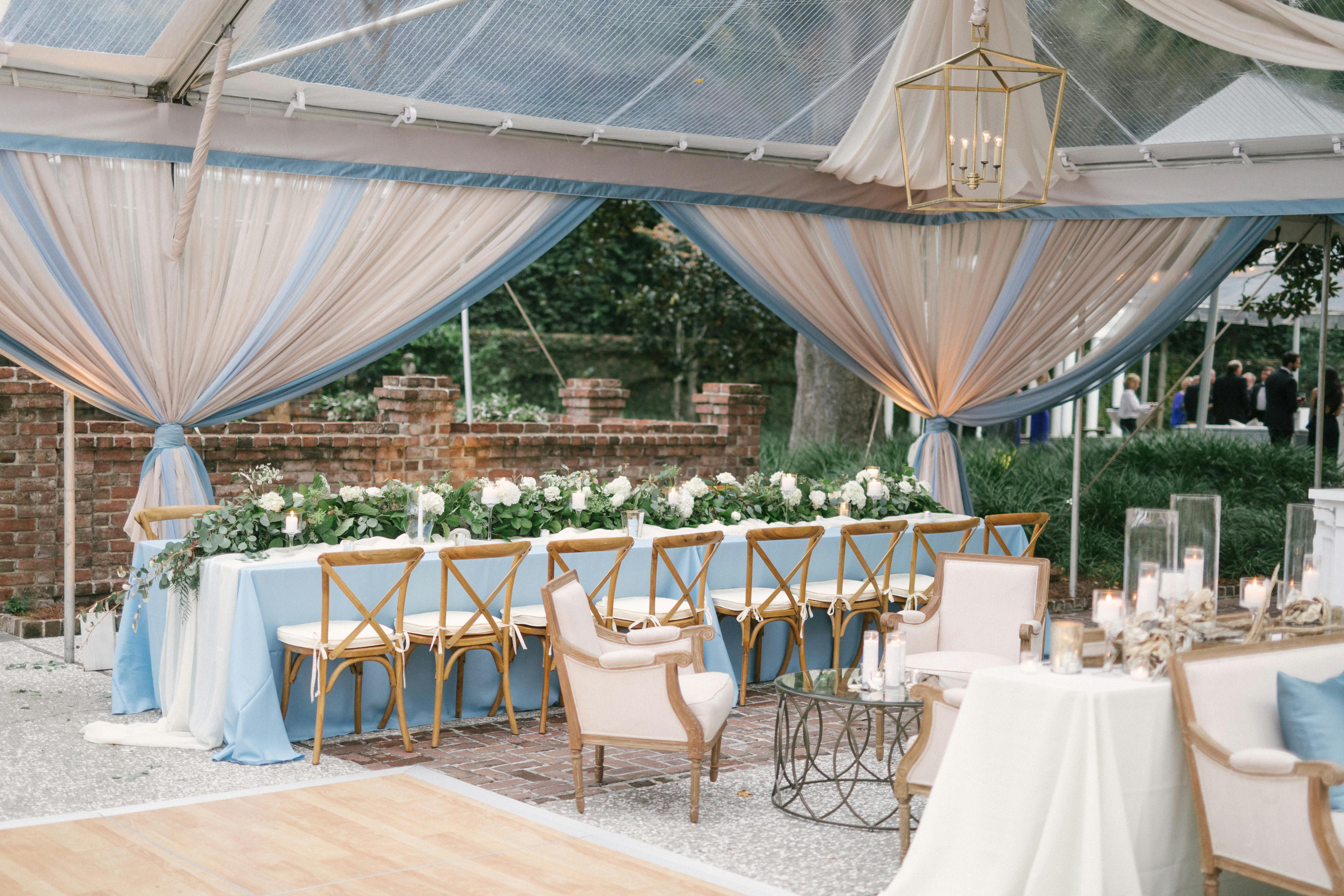 Tented Wedding with Cornflower Blue and White Spring Colors | PartySlate