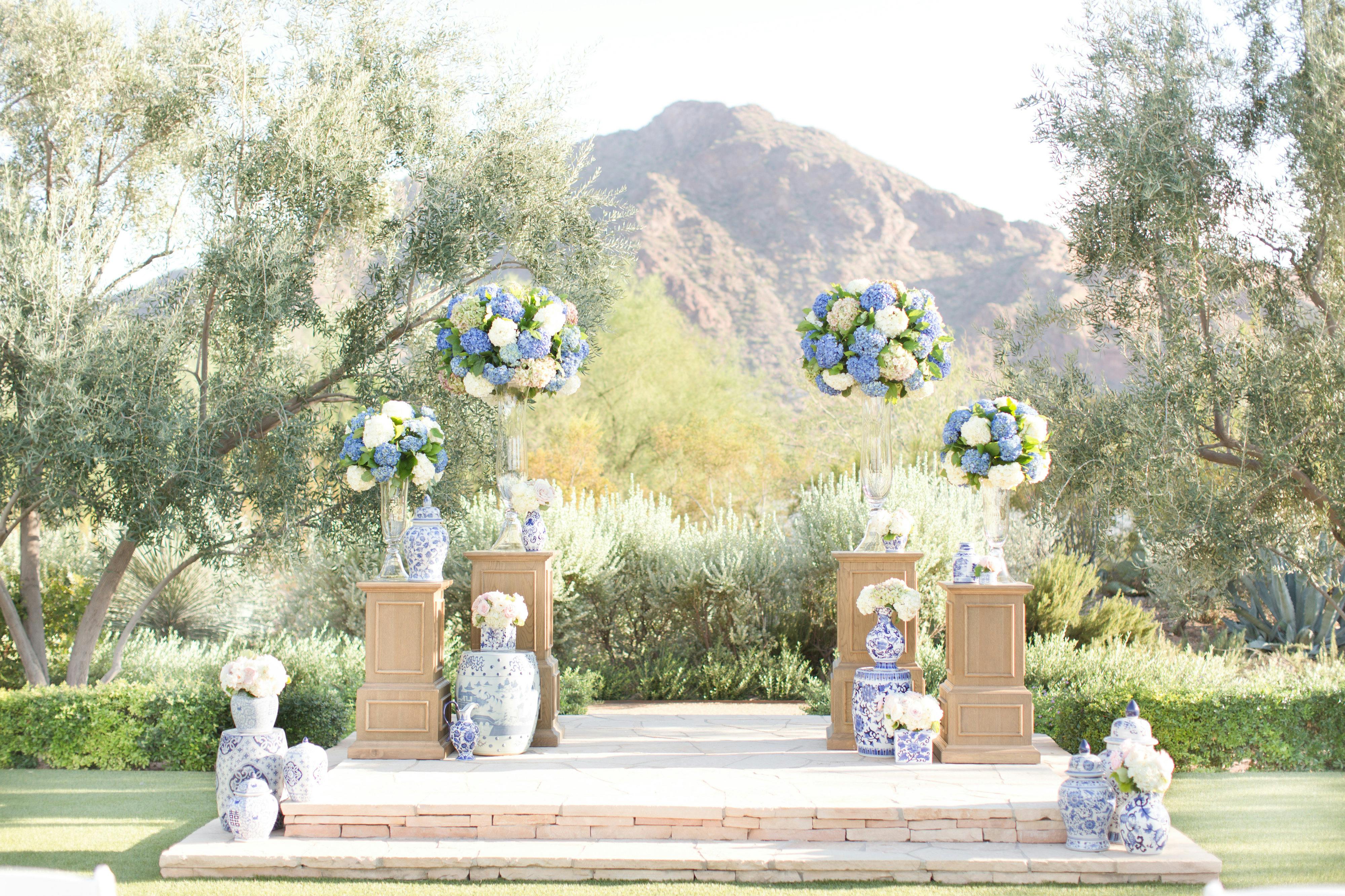 Beautiful Outdoor Wedding With Blue Hydrangeas and Pastel Spring Wedding Colors