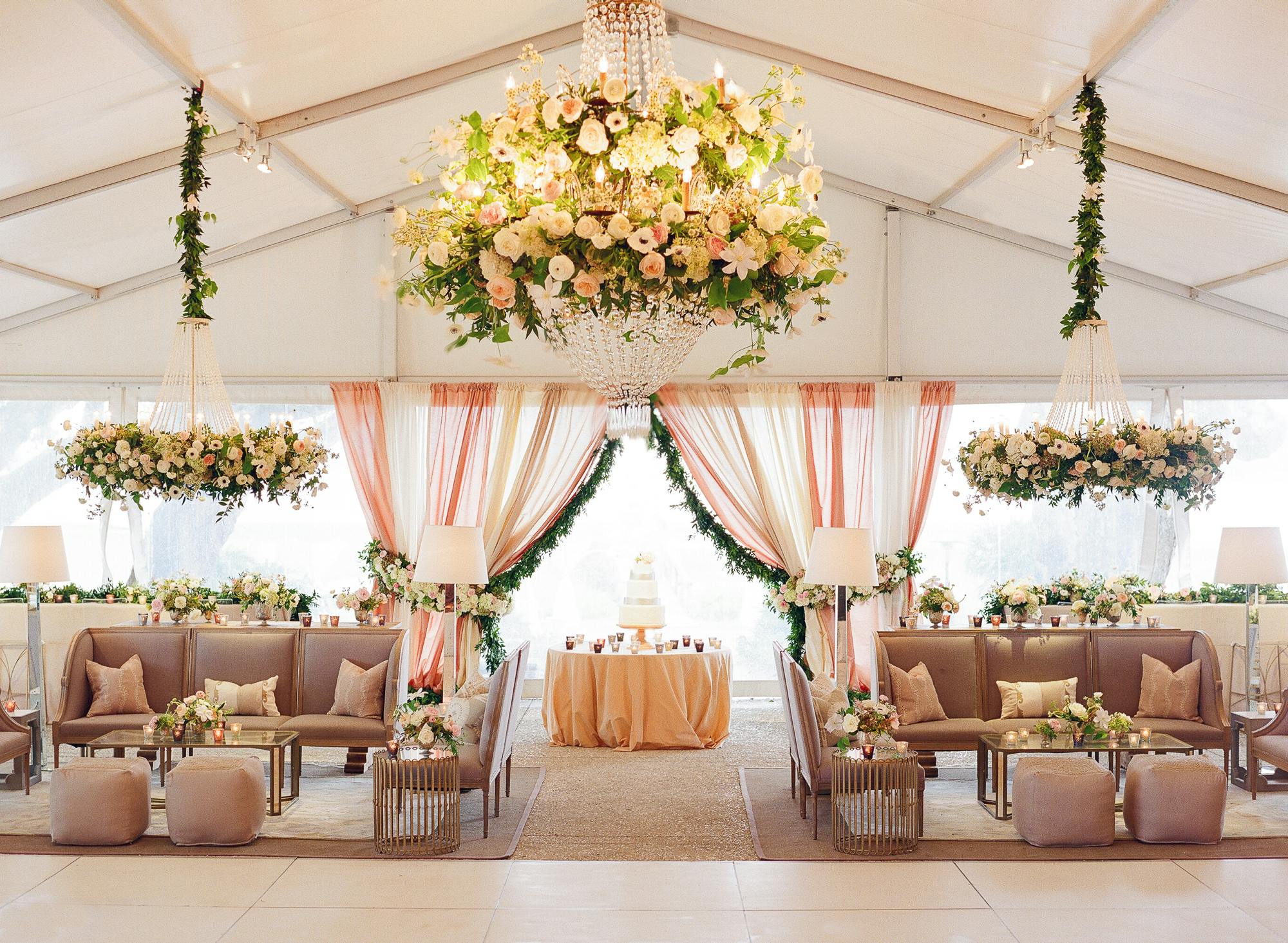 Tented Wedding and Lounge Area with Rose and Green Spring Wedding Colors