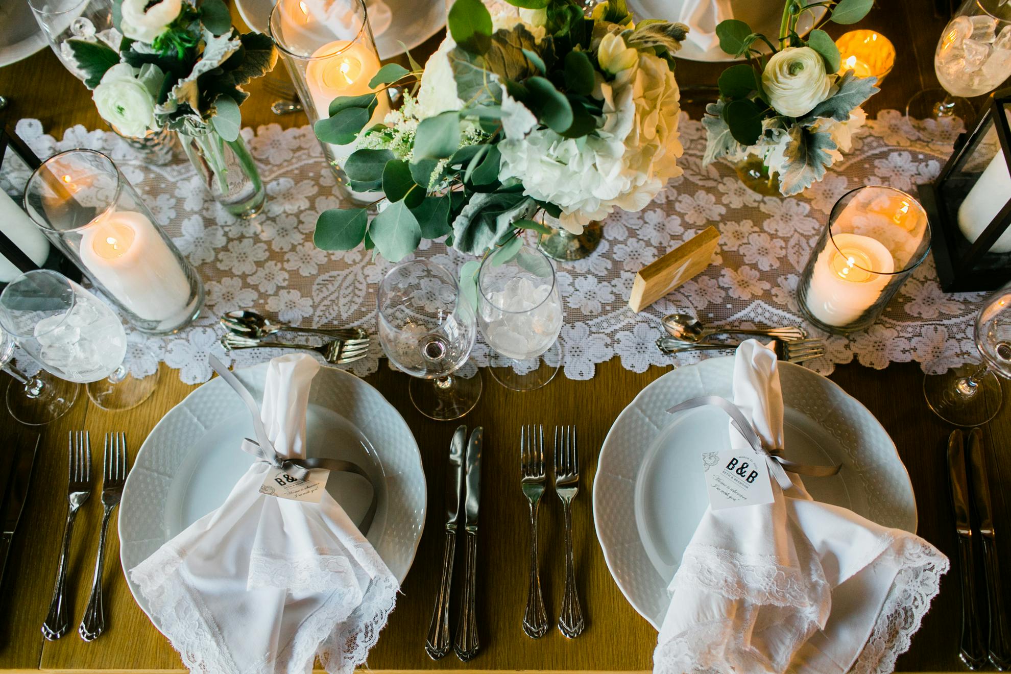 Wedding Tablescape with Lace and Soft-Toned Spring Wedding Colors