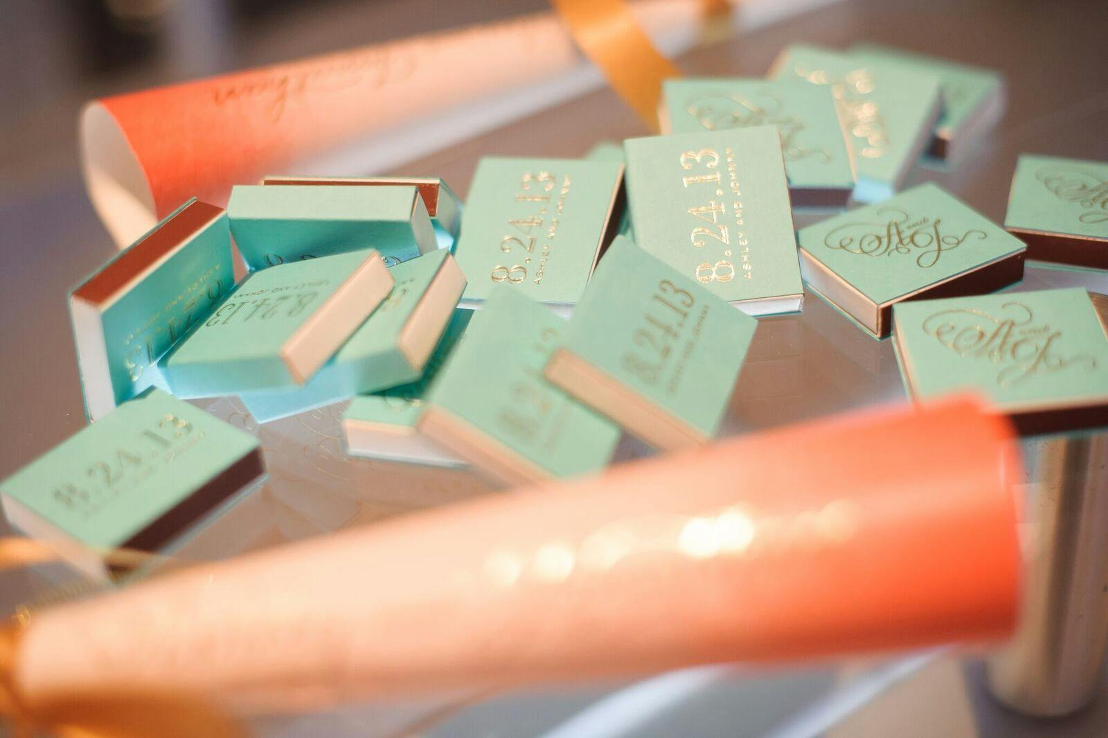 Colorful Spring Wedding at The Art Institute with Pale Green Matchbox Party Favors