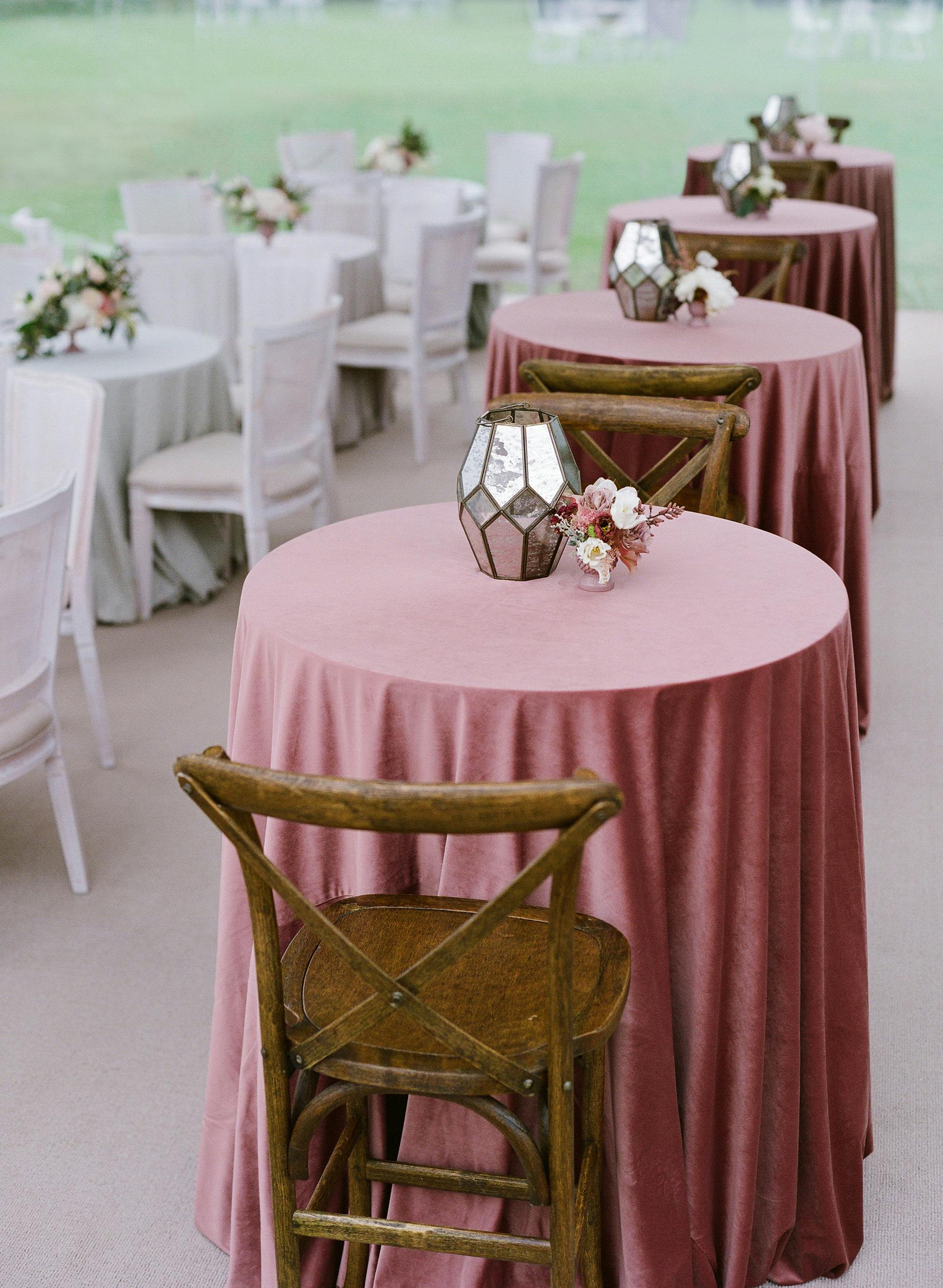 Darling Tented Wedding at the Gasparilla Inn in Boca Grande, FL With Cocktail Tables in Dusty-Rose Spring Wedding Color Palette