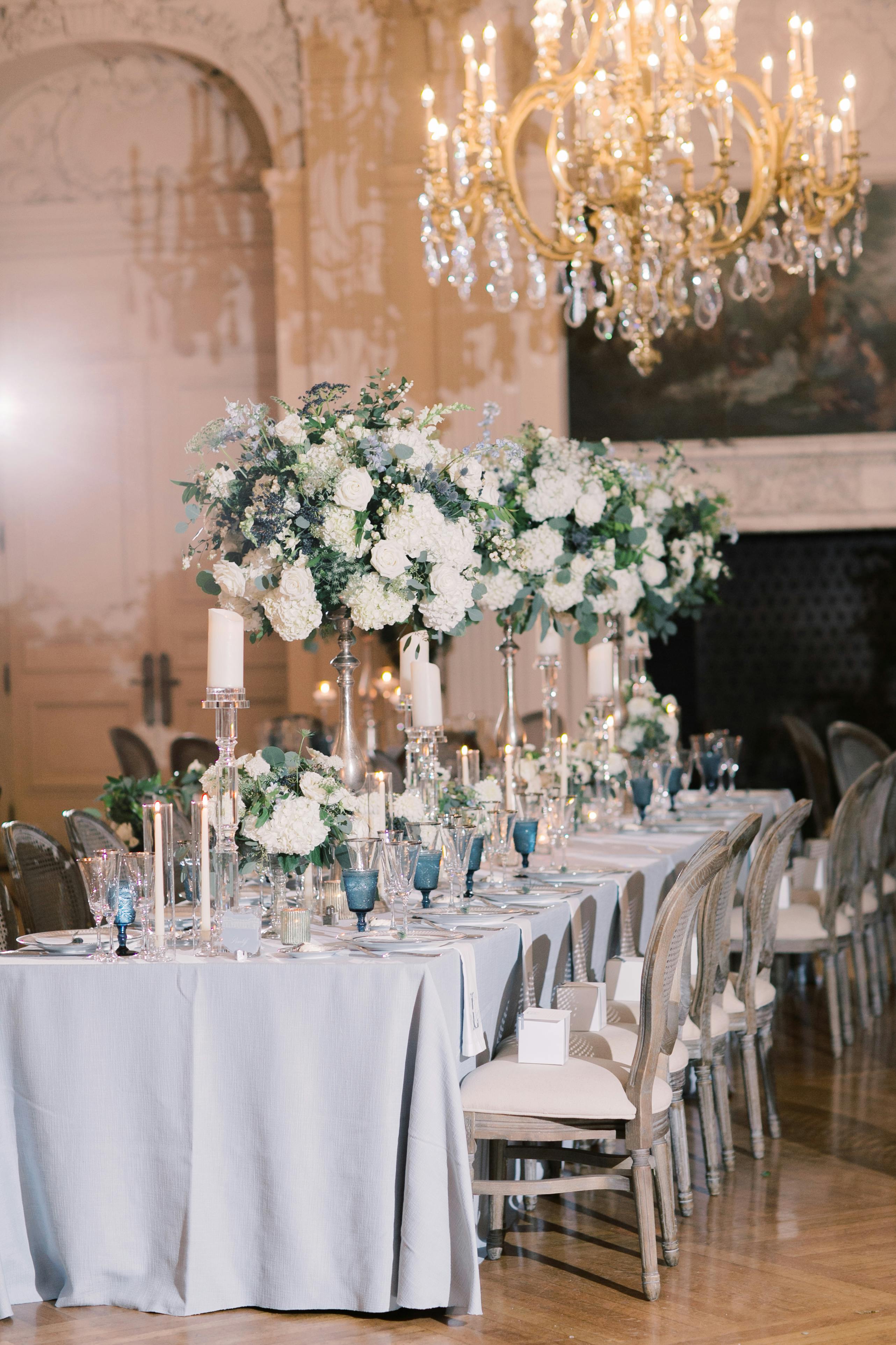 Elegant Ballroom Wedding at the Newport Mansion in Newport, RI with Soft Blue and White Spring Wedding Colors