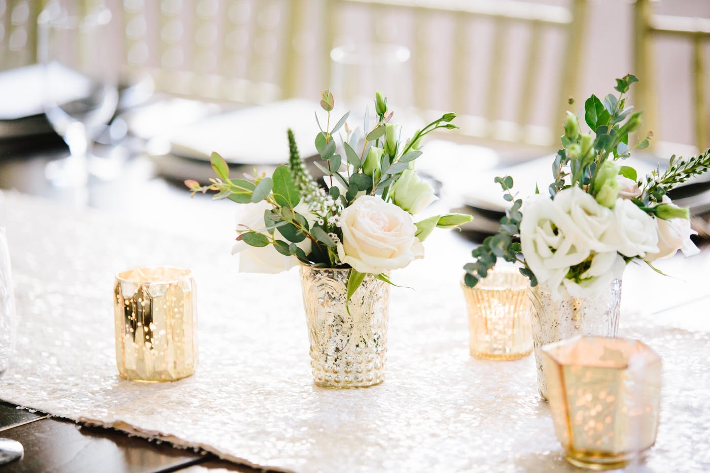 Intimate Spring Wedding Tablescape With Champagne and Light-Daisy Spring Wedding Color Palette