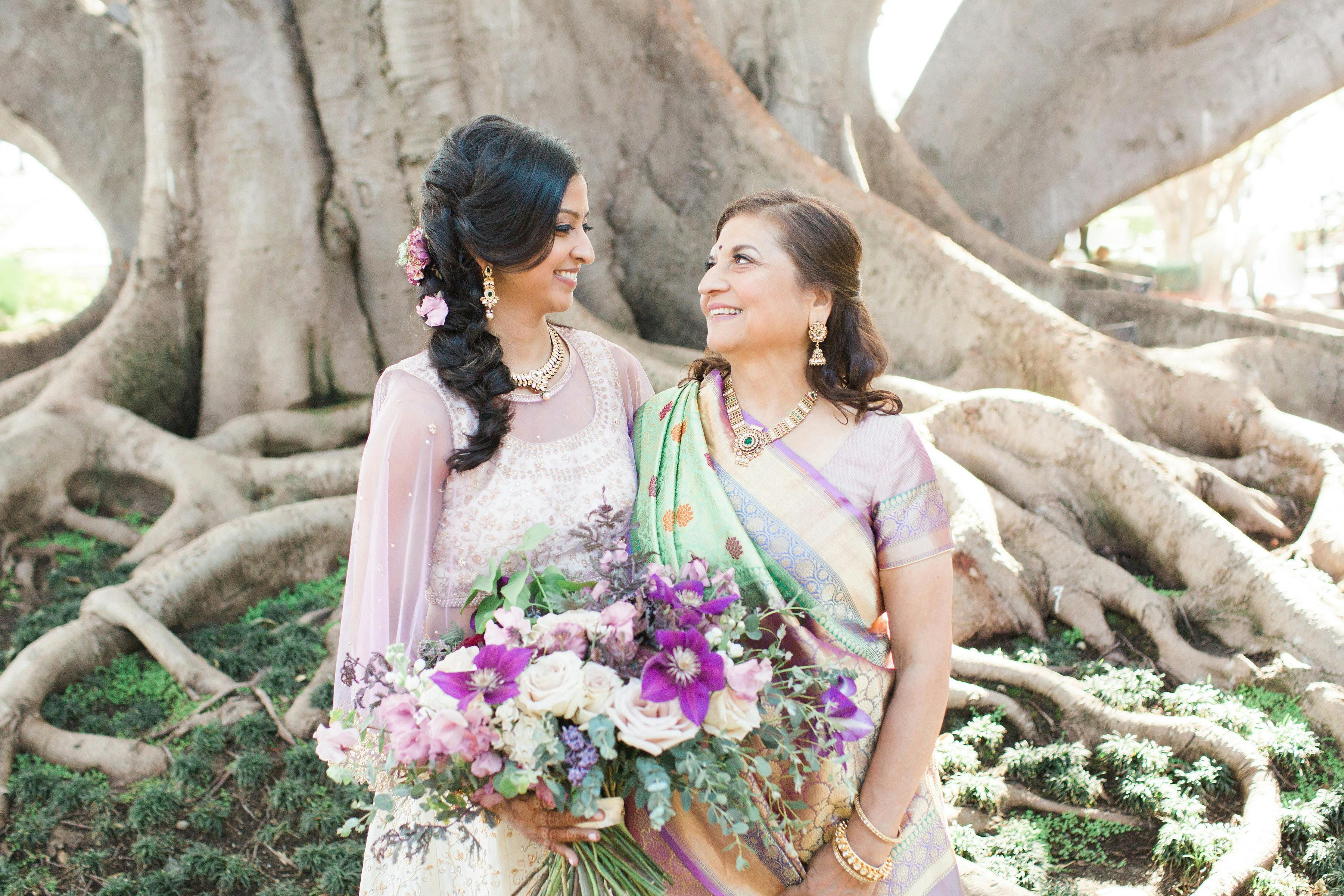 Bride and Mother in Lavender Spring Wedding Palette with Matching Bouquet