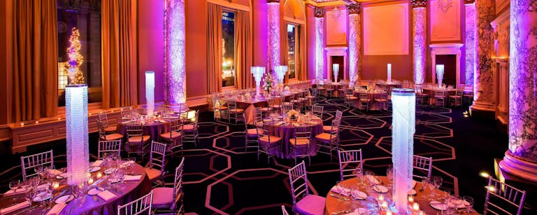 San Francisco Wedding Venue with upscale decor and pink and orange lighting | PartySlate