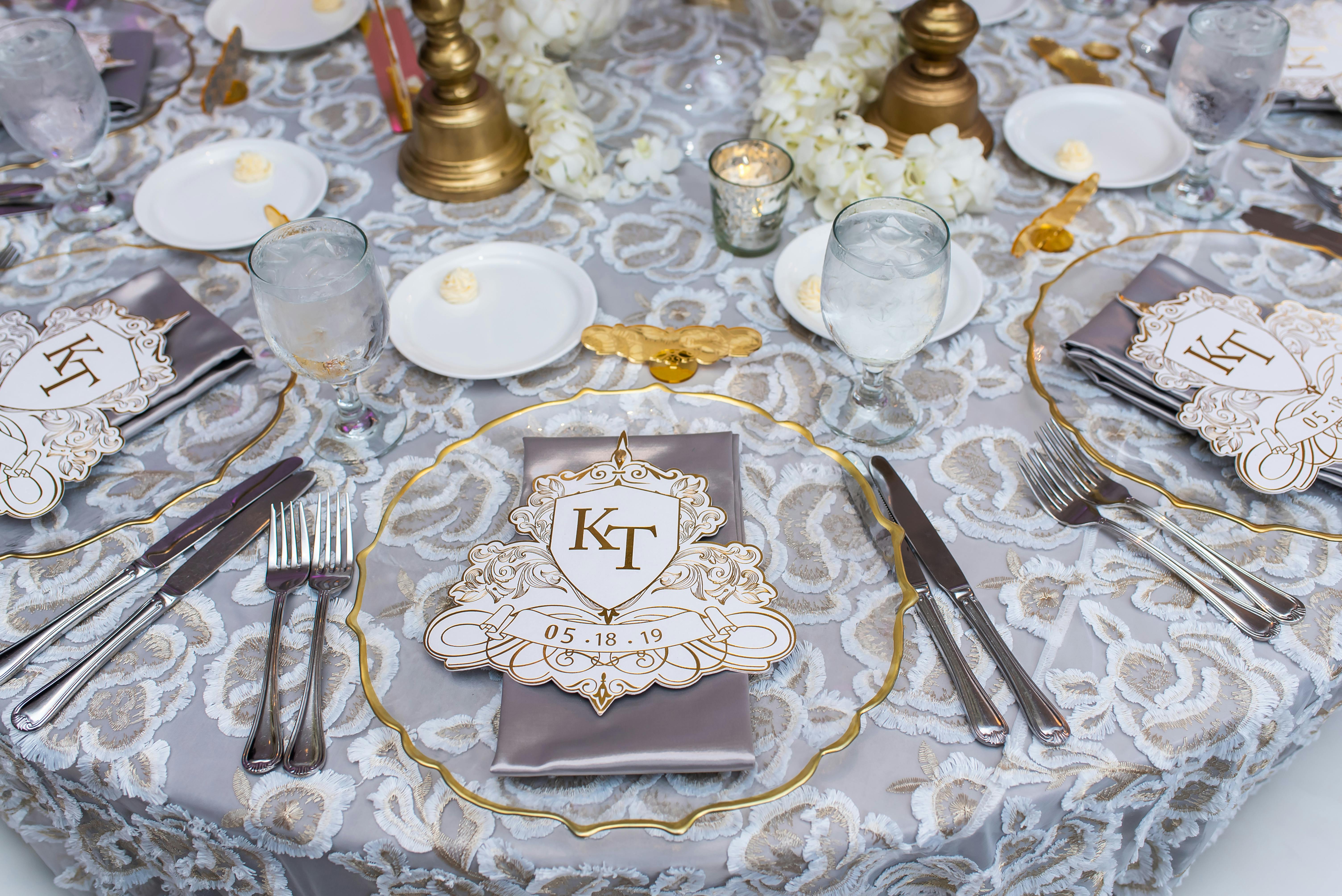 Wedding Reception Table in Silver and Gold Spring Wedding Colors