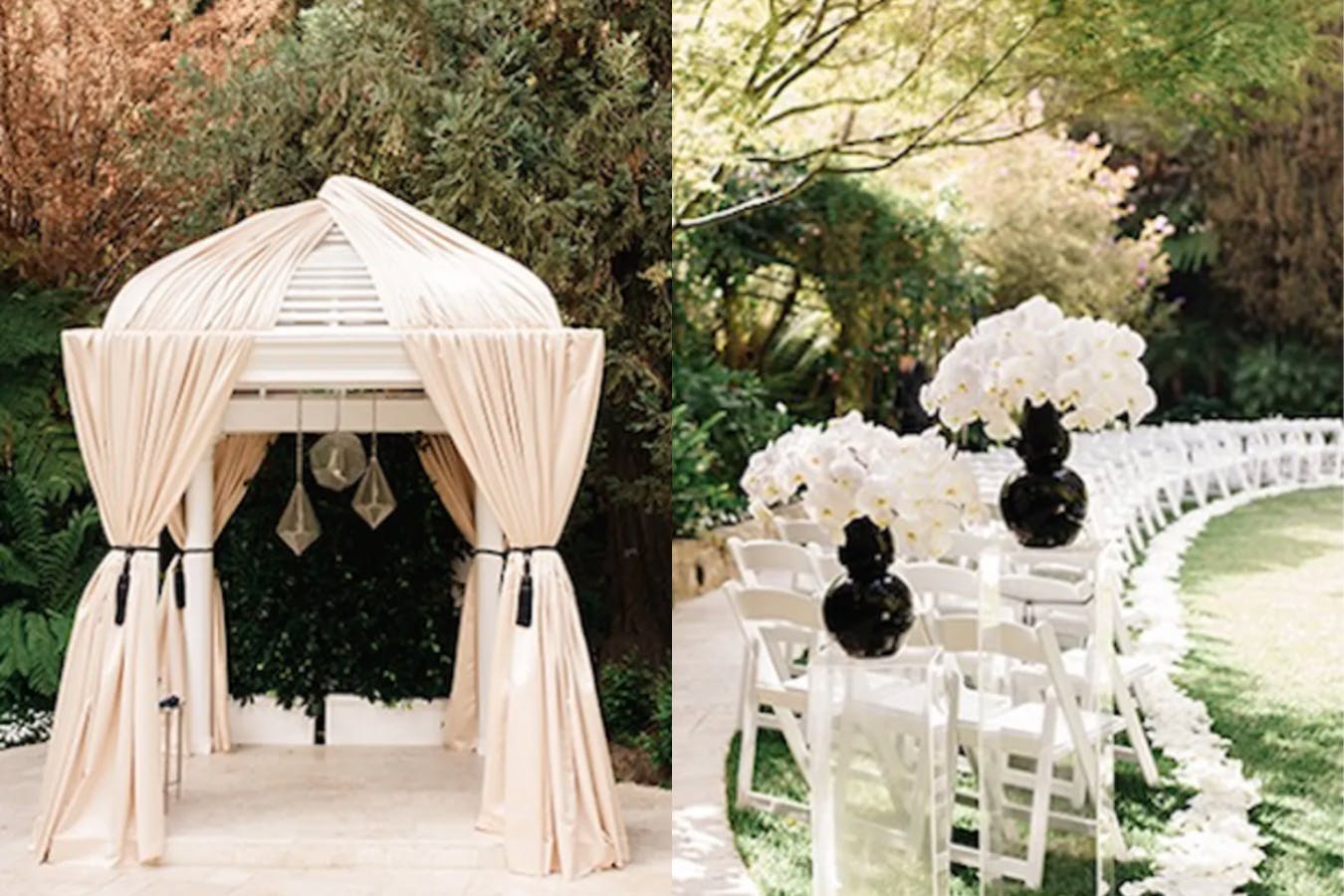 Outdoor Wedding Ceremony With Black and White Wedding Décor | PartySlate