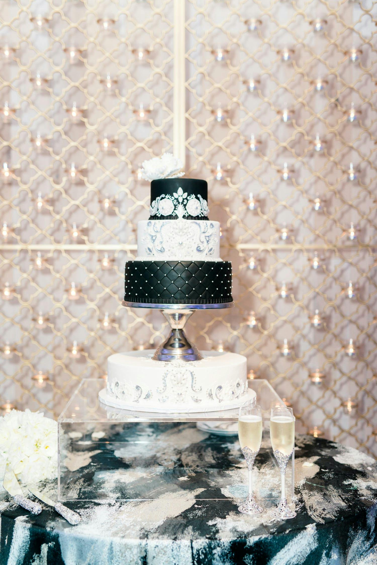 Black and White Tiered Wedding Cake | PartySlate