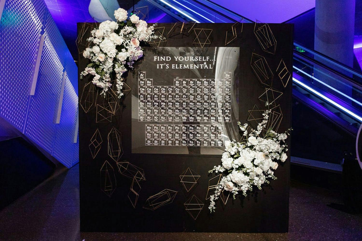 Black and White Science-Themed Wedding With Periodic Table Seating Chart | PartySlate