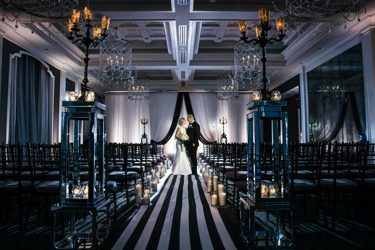 Wedding Ceremony With Black and White Wedding Décor | PartySlate