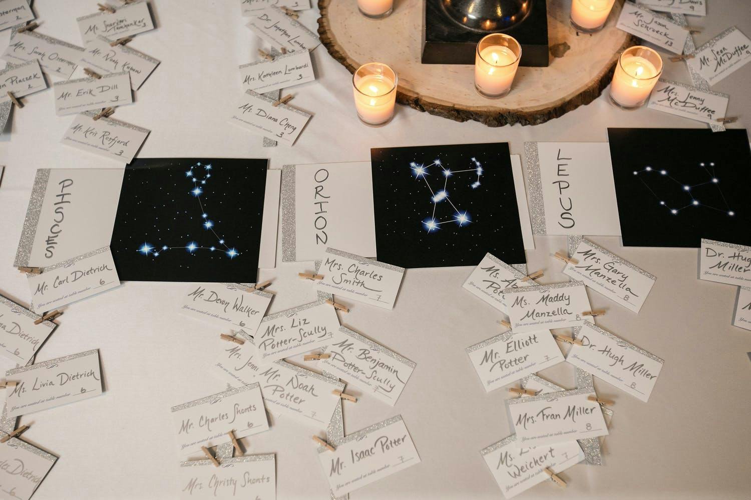 Wedding Seating Cards With Constellation Designs | PartySlate