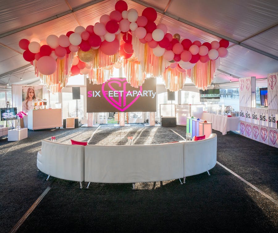 Pink and white themed six feet apart themed Bat Mitzvah