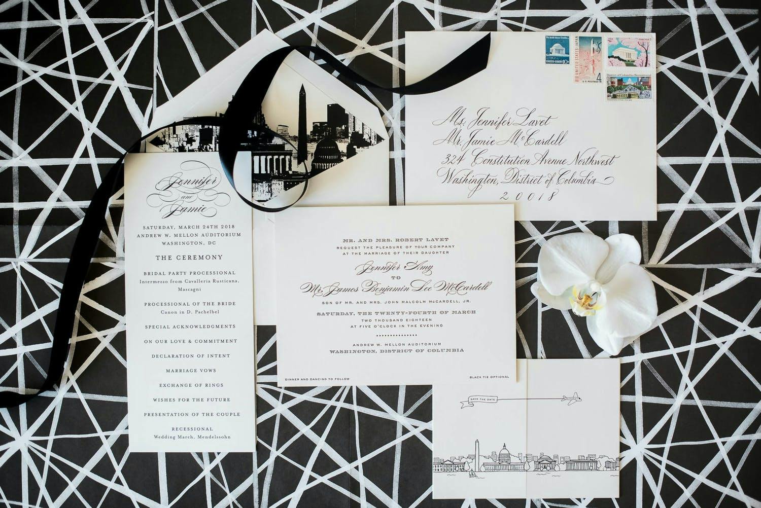 Black and White Wedding Invitations With Washington D.C. Skyline | PartySlate