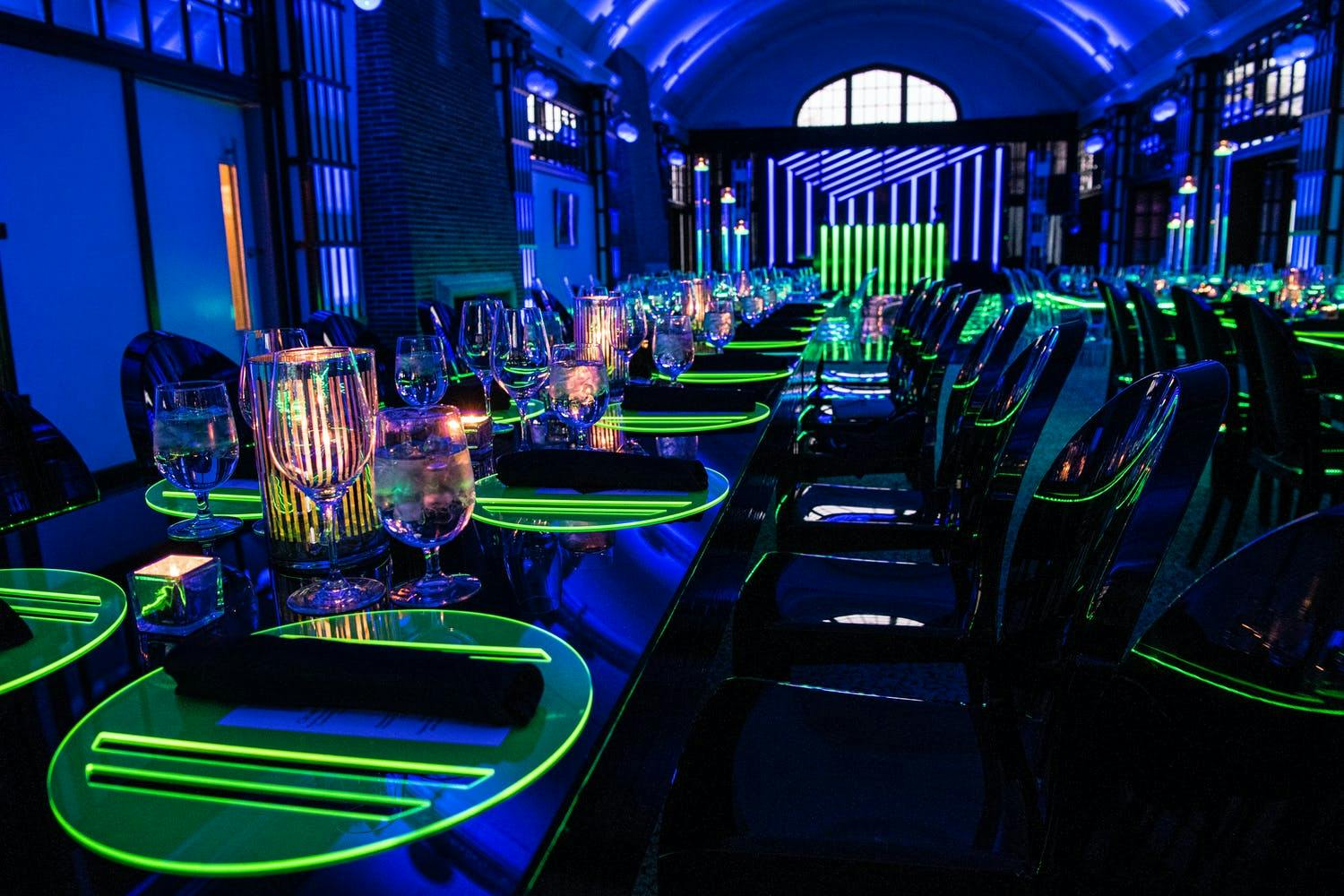Neon Bar Mitzvah Party With Glow Tablescape | PartySlate