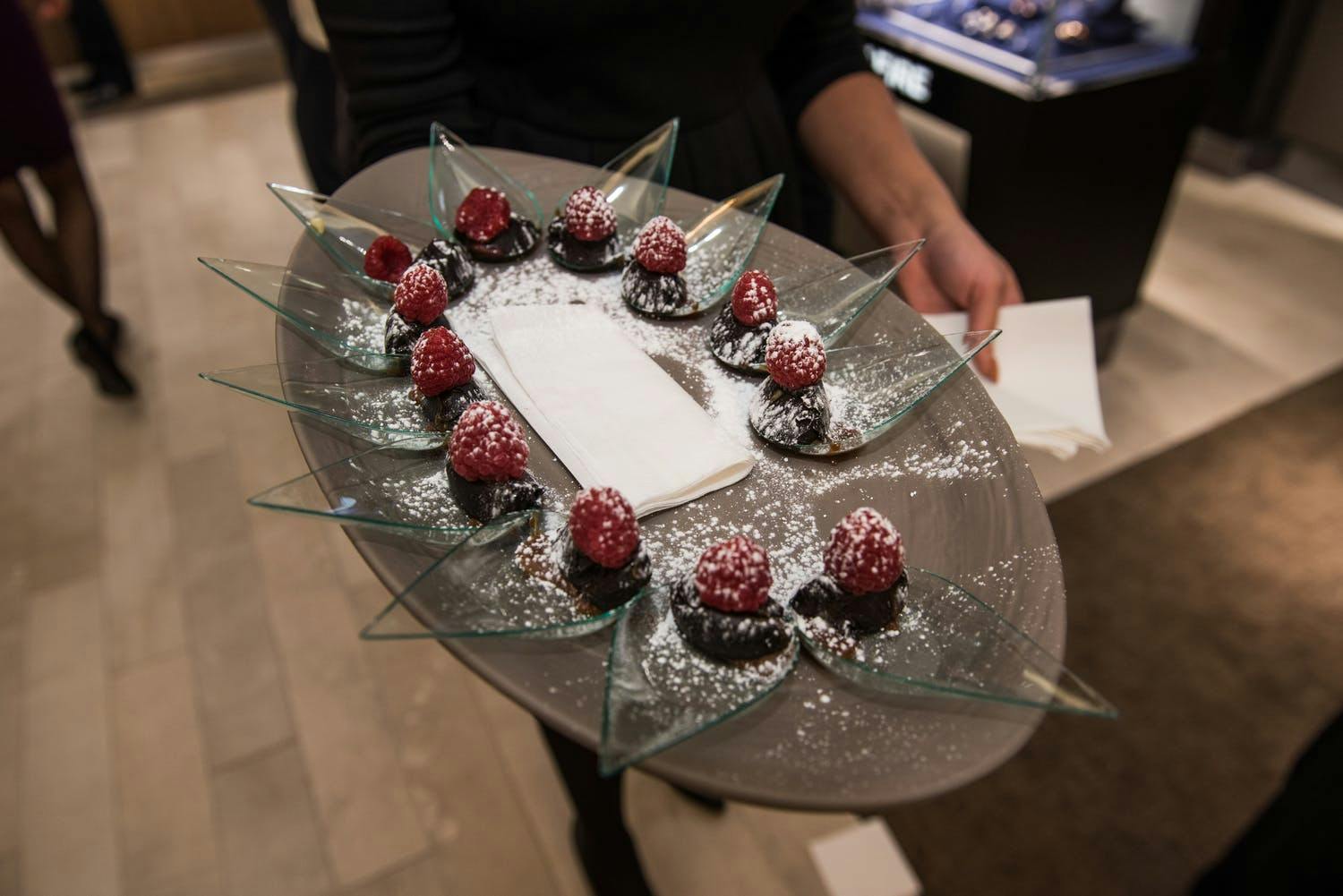 Passed dessert bites on lucite spoons by Chef CW | PartySlate
