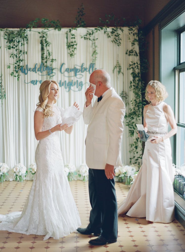 Father Wipes Tears From His Eyes at First Look With His Daughter in Wedding Dress | PartySlate