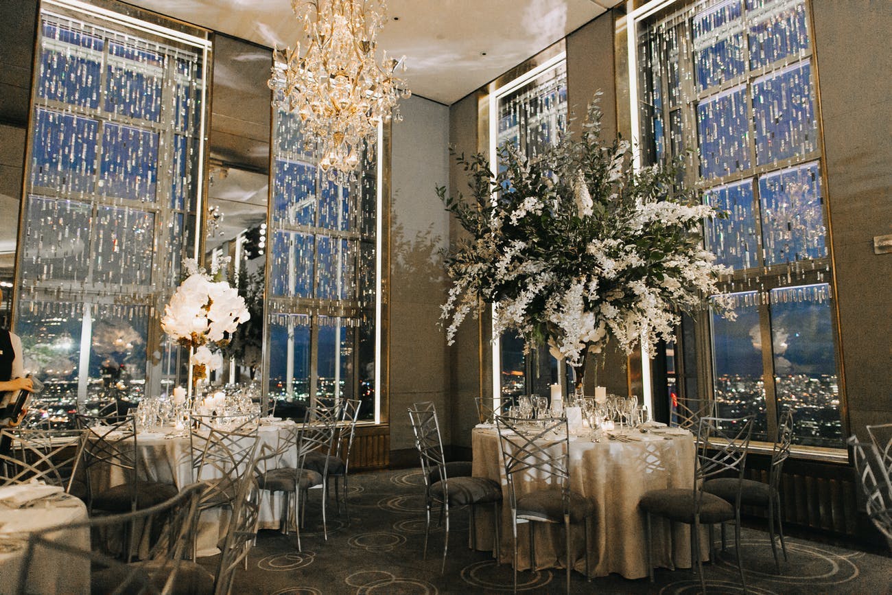 Crystal beaded curtains at modern wedding | PartySlate